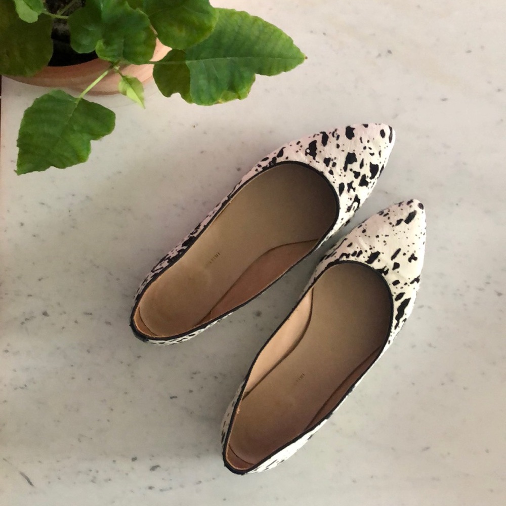 Mercanti Fiorentini Black and White Spotted Calf Hair Pointy Toe Flats
